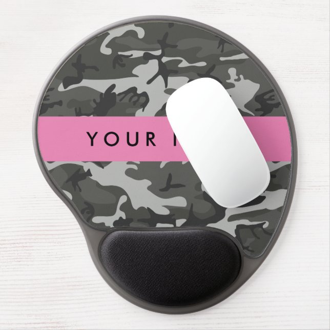 Gray Camouflage Pattern, Your name, Personalize Gel Mouse Pad (Left Side)