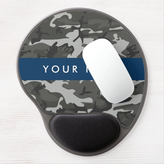 Gray Camouflage Pattern, Your name, Personalize Gel Mouse Pad (Left Side)