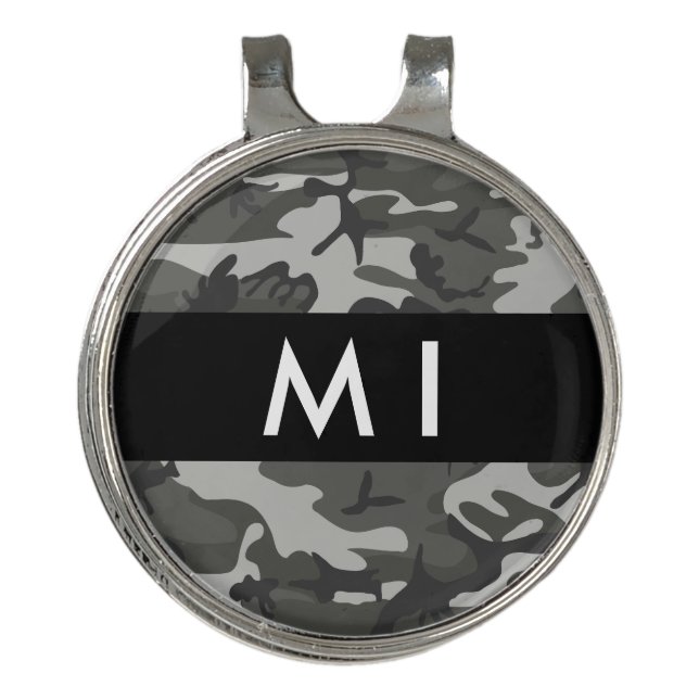 Gray Camouflage Pattern, Your name, Personalize Golf Hat Clip (Front)