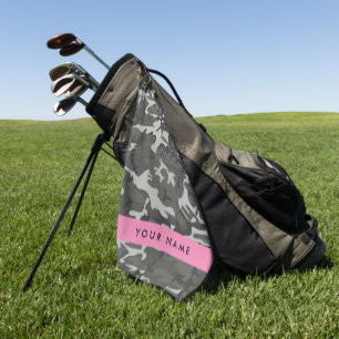 Gray Camouflage Pattern, Your name, Personalize Golf Towel