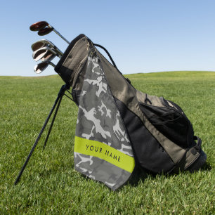 Gray Camouflage Pattern, Your name, Personalize Golf Towel