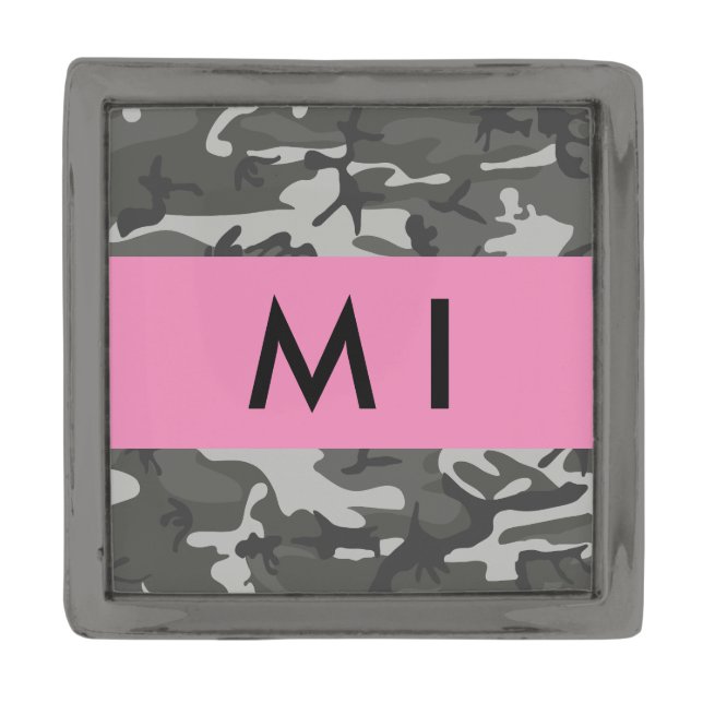 Gray Camouflage Pattern, Your name, Personalize Gunmetal Finish Lapel Pin (Front)