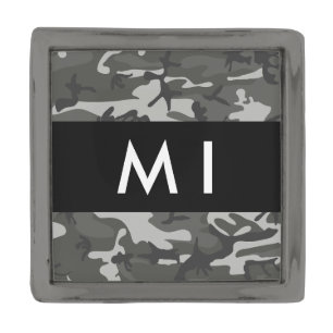 Gray Camouflage Pattern, Your name, Personalize Gunmetal Finish Lapel Pin