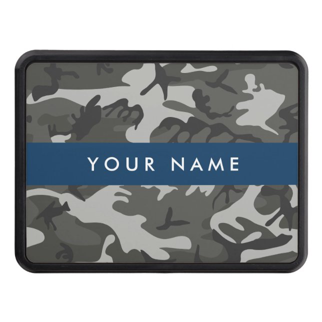 Gray Camouflage Pattern, Your name, Personalize Hitch Cover (Front)