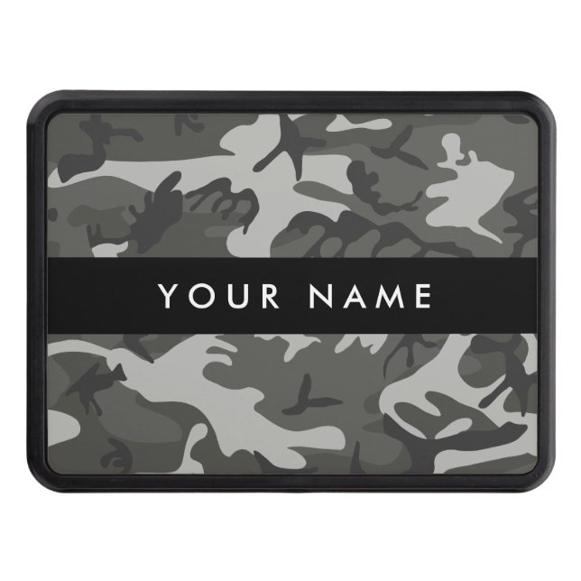 Gray Camouflage Pattern, Your name, Personalize Hitch Cover (Front)