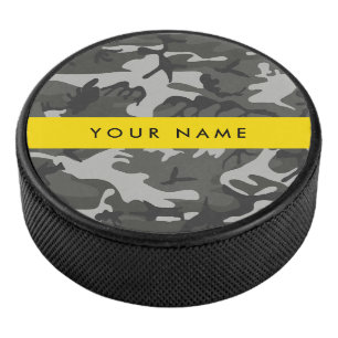 Gray Camouflage Pattern, Your name, Personalize Hockey Puck