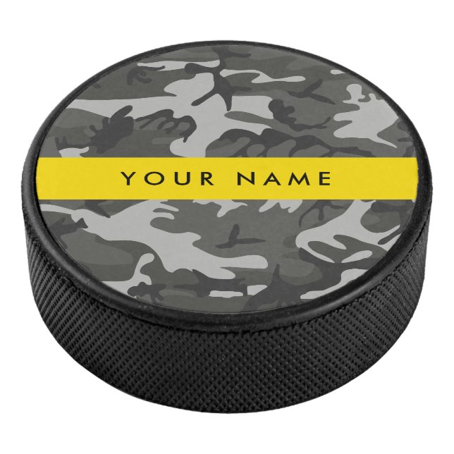 Gray Camouflage Pattern, Your name, Personalize Hockey Puck (3/4)