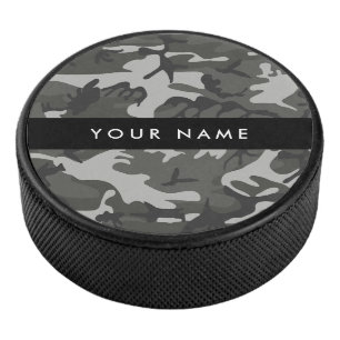 Gray Camouflage Pattern, Your name, Personalize Hockey Puck