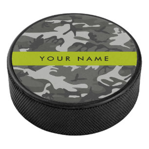 Gray Camouflage Pattern, Your name, Personalize Hockey Puck