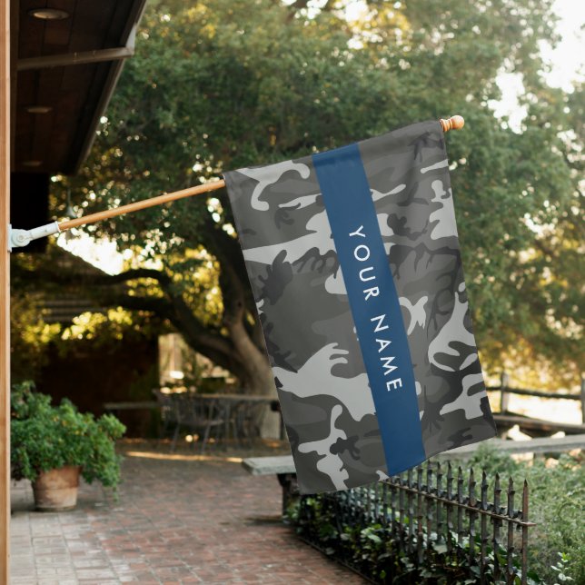 Gray Camouflage Pattern, Your name, Personalize House Flag (In SItu)