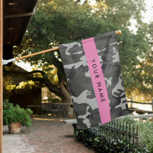Gray Camouflage Pattern, Your name, Personalize House Flag