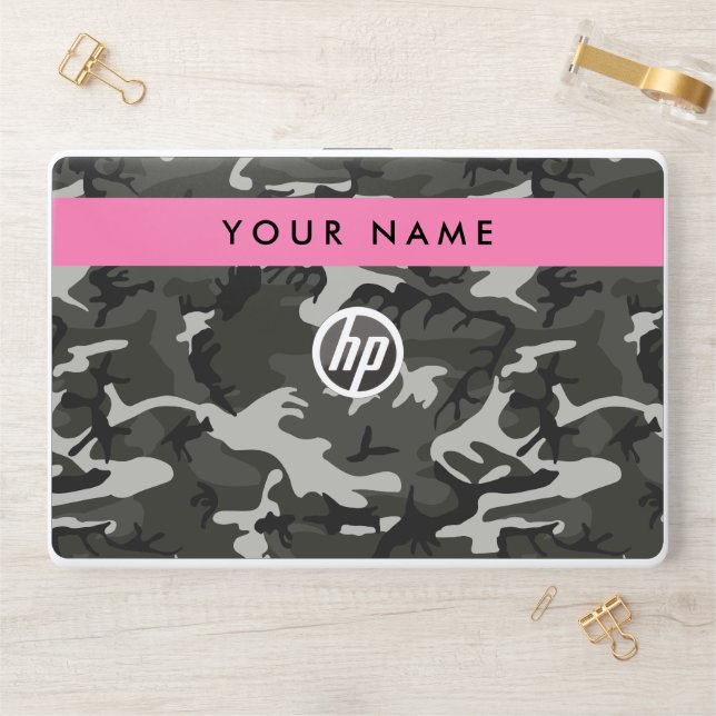 Gray Camouflage Pattern, Your name, Personalize HP Laptop Skin (Desk)