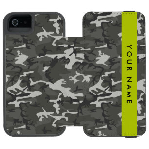 Gray Camouflage Pattern, Your name, Personalize iPhone SE/5/5s Wallet Case