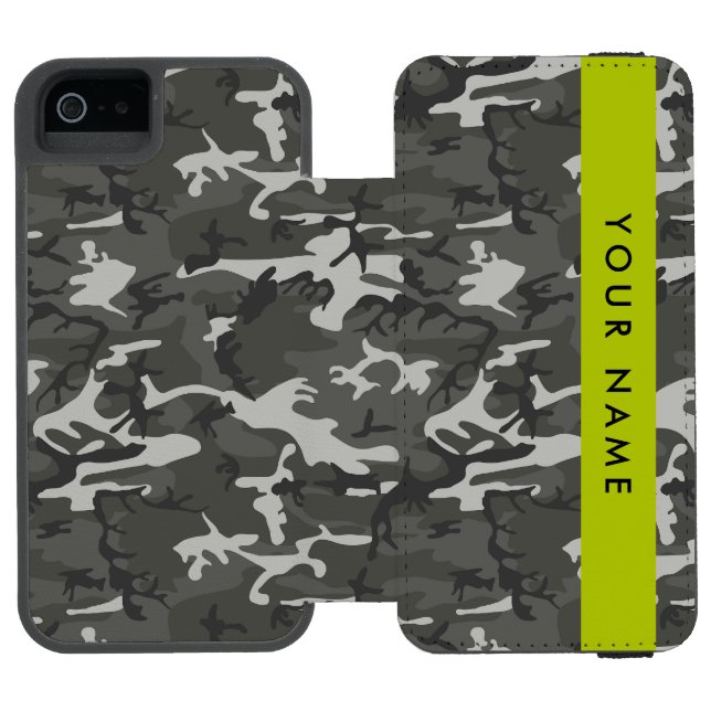 Gray Camouflage Pattern, Your name, Personalize Incipio iPhone Wallet Case (Folio Open)