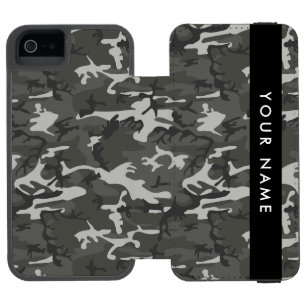 Gray Camouflage Pattern, Your name, Personalize iPhone SE/5/5s Wallet Case