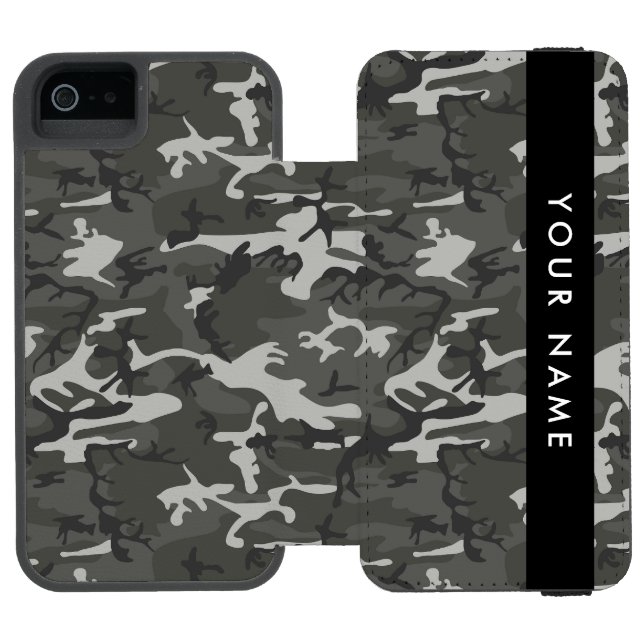 Gray Camouflage Pattern, Your name, Personalize Incipio iPhone Wallet Case (Folio Open)