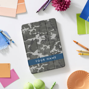 Gray Camouflage Pattern, Your name, Personalize iPad Pro Cover