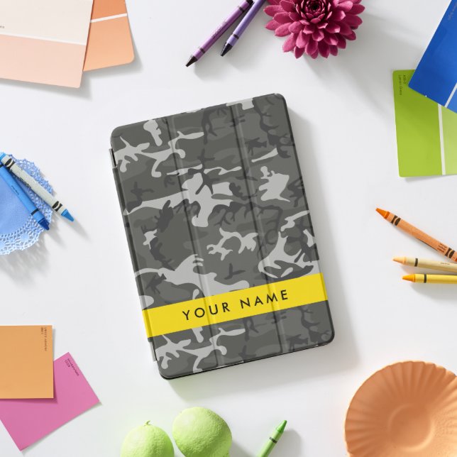 Gray Camouflage Pattern, Your name, Personalize iPad Pro Cover (Desk)