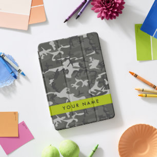 Gray Camouflage Pattern, Your name, Personalize iPad Pro Cover