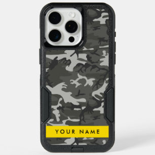 Gray Camouflage Pattern, Your name, Personalize iPhone 15 Pro Max Case
