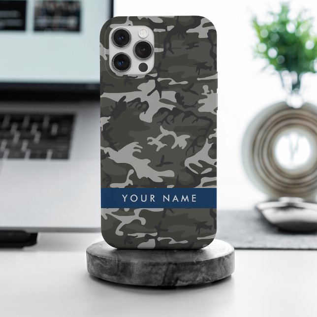 Gray Camouflage Pattern, Your name, Personalize iPhone Case (Creator Uploaded)