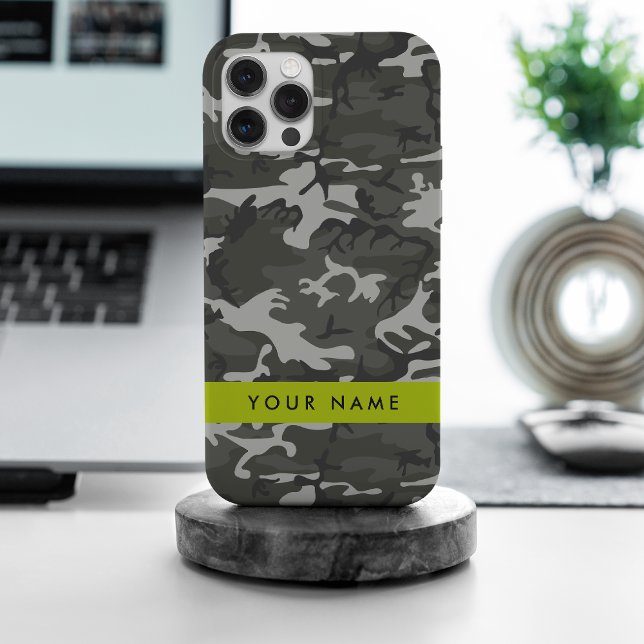 Gray Camouflage Pattern, Your name, Personalize iPhone Case (Creator Uploaded)