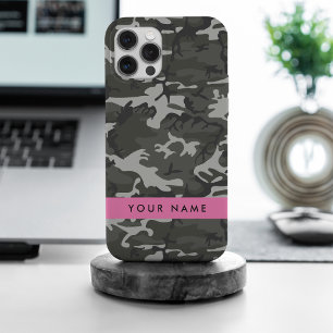 Gray Camouflage Pattern, Your name, Personalize iPhone 15 Pro Max Case