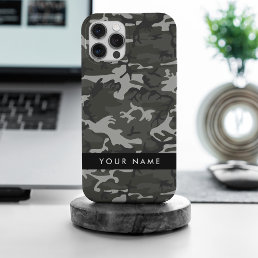 Gray Camouflage Pattern, Your name, Personalize iPhone 15 Pro Max Case