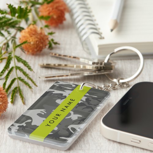 Gray Camouflage Pattern Your name Personalize Keychain