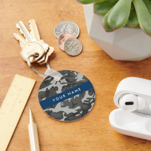 Gray Camouflage Pattern, Your name, Personalize Keychain