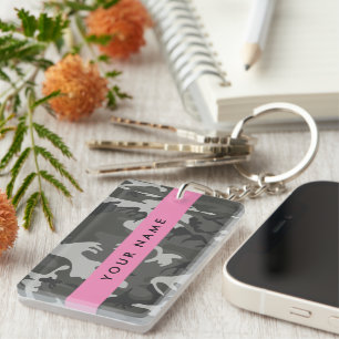 Gray Camouflage Pattern, Your name, Personalize Keychain