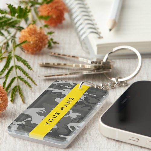 Gray Camouflage Pattern Your name Personalize Keychain