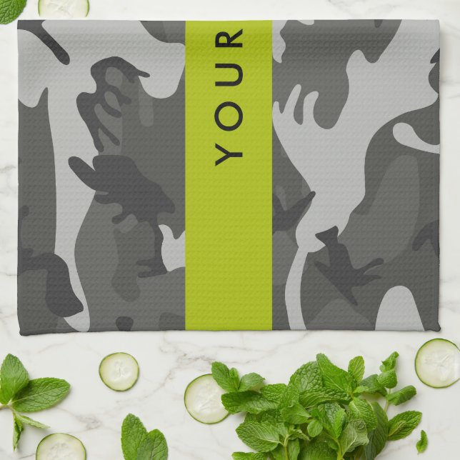 Gray Camouflage Pattern, Your name, Personalize Kitchen Towel (Folded)