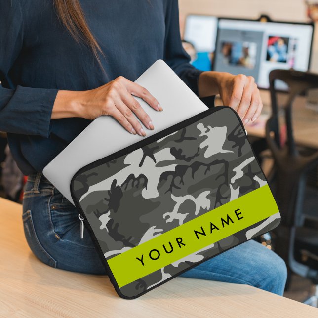 Gray Camouflage Pattern, Your name, Personalize Laptop Sleeve (Creator Uploaded)