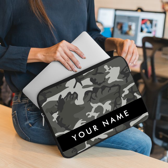 Gray Camouflage Pattern, Your name, Personalize Laptop Sleeve (Creator Uploaded)