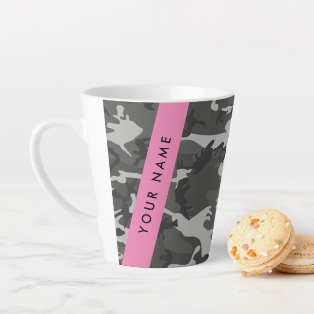 Gray Camouflage Pattern, Your name, Personalize Latte Mug (In Situ)
