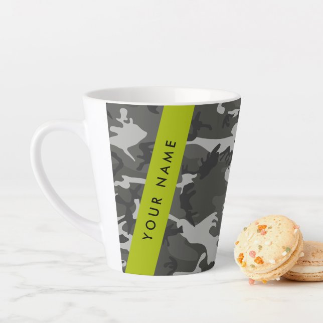 Gray Camouflage Pattern, Your name, Personalize Latte Mug (In Situ)