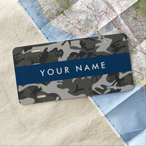 Gray Camouflage Pattern Your name Personalize License Plate