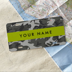 Gray Camouflage Pattern, Your name, Personalize License Plate