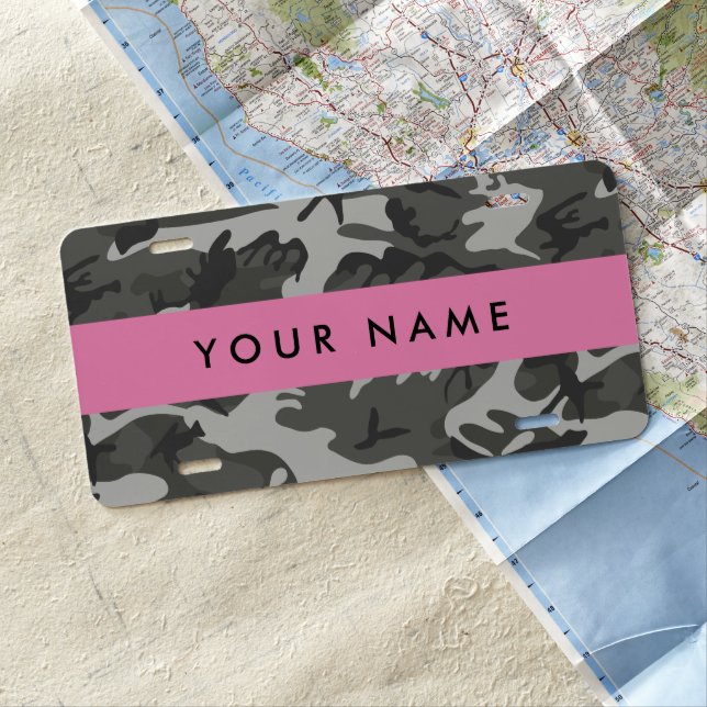 Gray Camouflage Pattern, Your name, Personalize License Plate (In Situ)