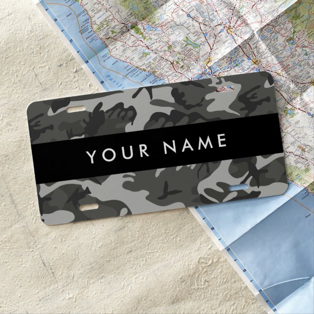 Gray Camouflage Pattern, Your name, Personalize License Plate (In Situ)