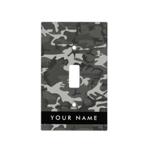 Gray Camouflage Pattern, Your name, Personalize Light Switch Cover