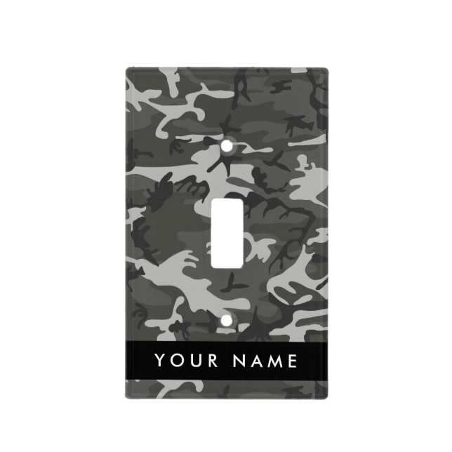 Gray Camouflage Pattern, Your name, Personalize Light Switch Cover (Front)