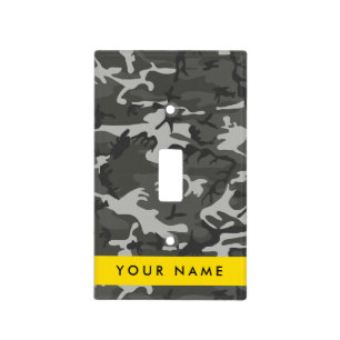 Gray Camouflage Pattern, Your name, Personalize Light Switch Cover