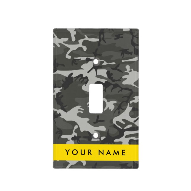 Gray Camouflage Pattern, Your name, Personalize Light Switch Cover (Front)