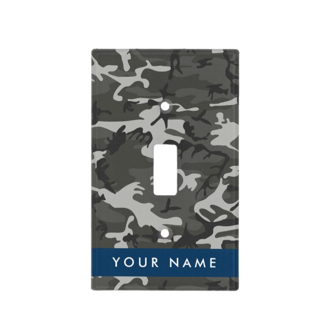 Gray Camouflage Pattern, Your name, Personalize Light Switch Cover (Front)