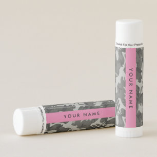 Gray Camouflage Pattern, Your name, Personalize Lip Balm