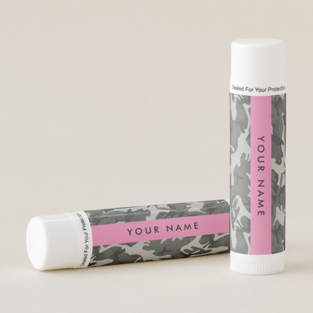 Gray Camouflage Pattern, Your name, Personalize Lip Balm (Front)