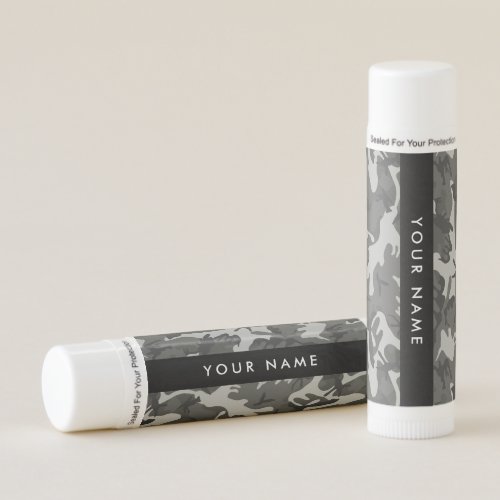 Gray Camouflage Pattern Your name Personalize Lip Balm