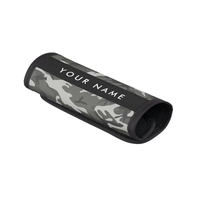 Gray Camouflage Pattern, Your name, Personalize Luggage Handle Wrap (Angled)